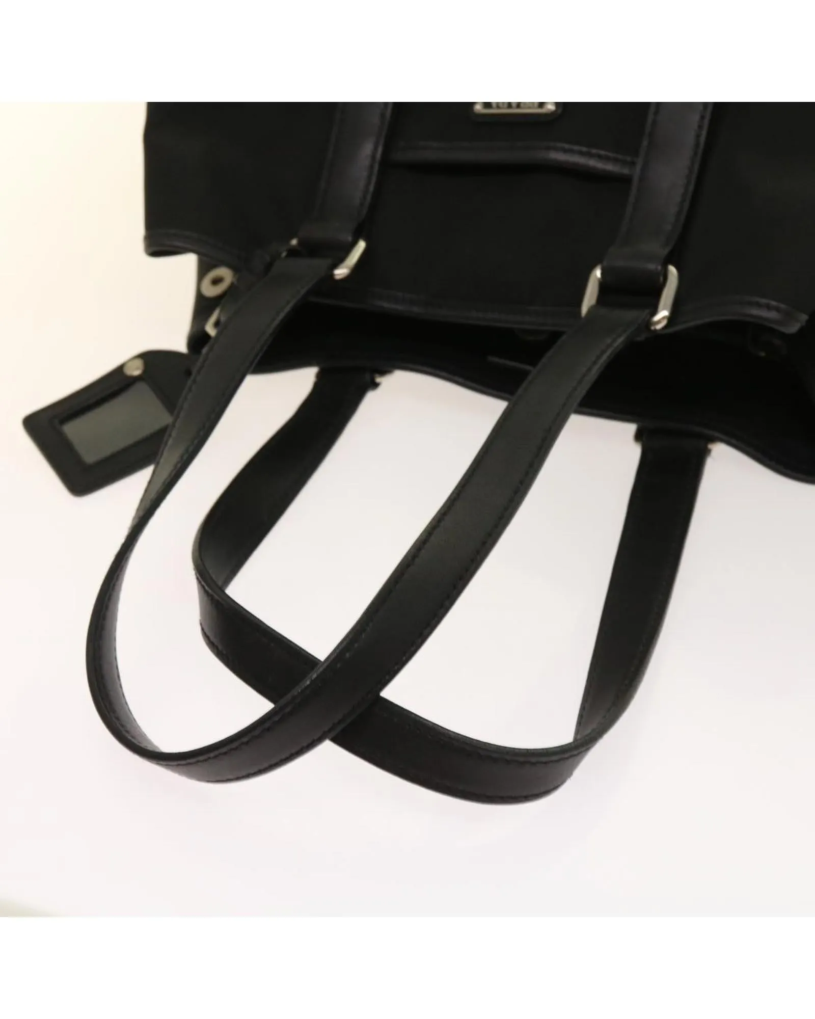 Black Nylon Tote Bag with Name Tag - Made in Italy