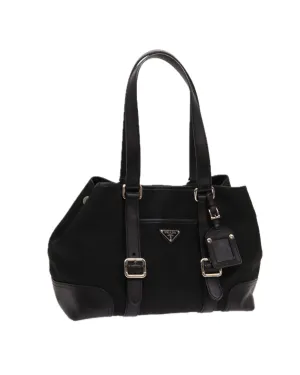 Black Nylon Tote Bag with Name Tag - Made in Italy