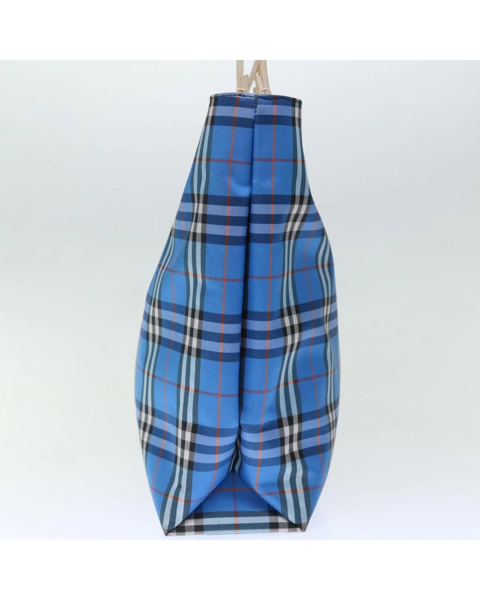Blue Nylon Tote Bag with Burberrys Iconic Check Print