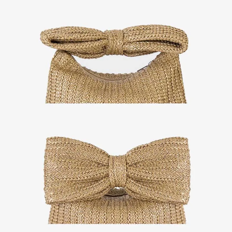 Bowknot Straw Woven Clutch for Women Beach Party Handbag Purse
