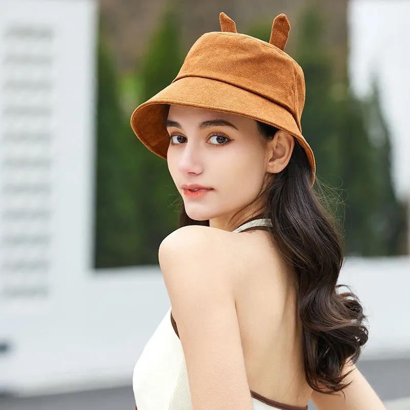 Bright Color Summer Bucket Hats with Cute Ears