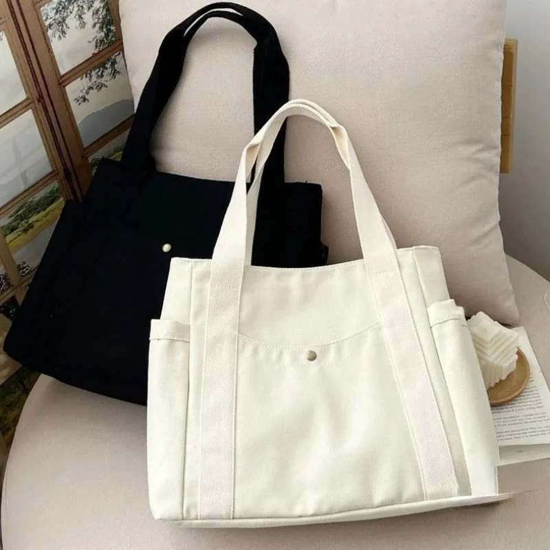 Casual Minimalist Large Capacity Top Handle Canvas Tote Bags