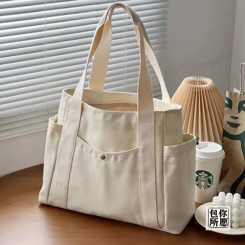 Casual Minimalist Large Capacity Top Handle Canvas Tote Bags
