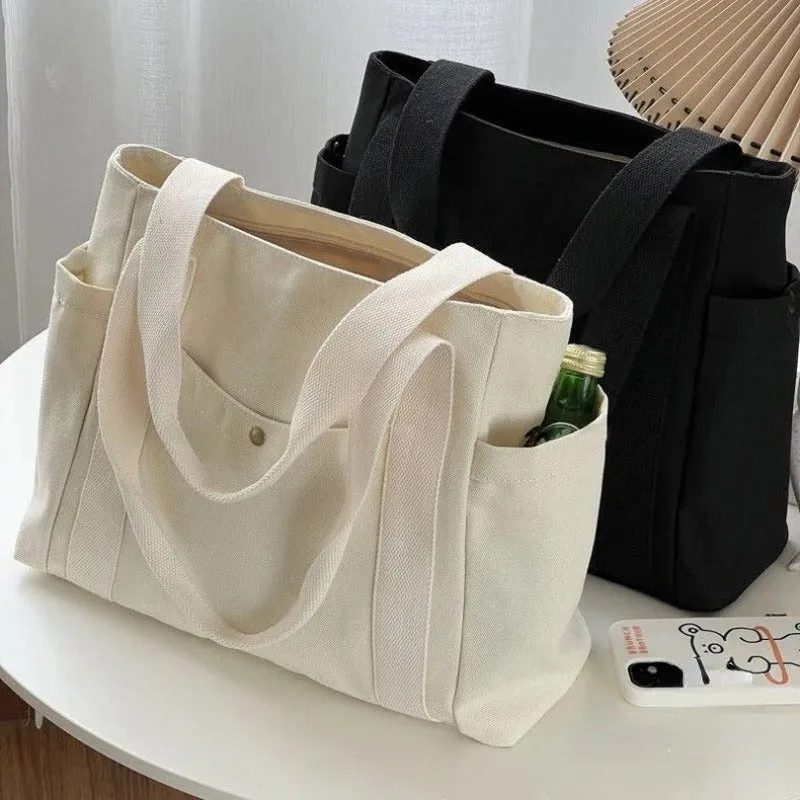 Casual Minimalist Large Capacity Top Handle Canvas Tote Bags