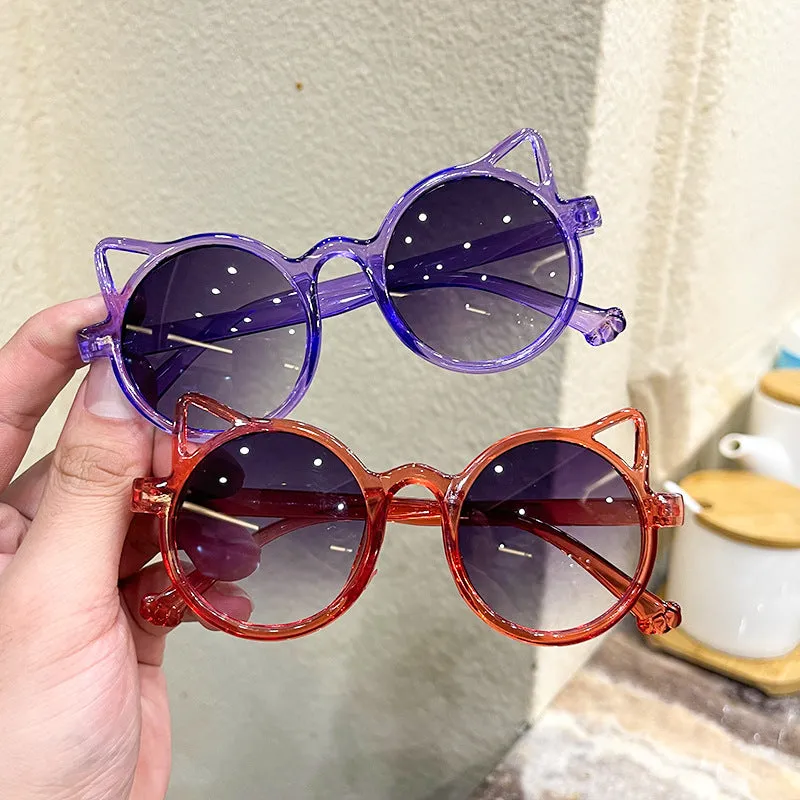 Children's sunglasses cat ears round colored glasses sunshade shopping style glasses