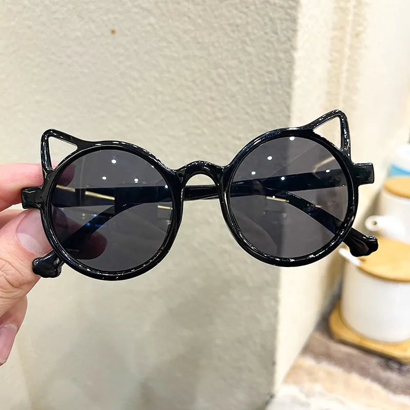Children's sunglasses cat ears round colored glasses sunshade shopping style glasses