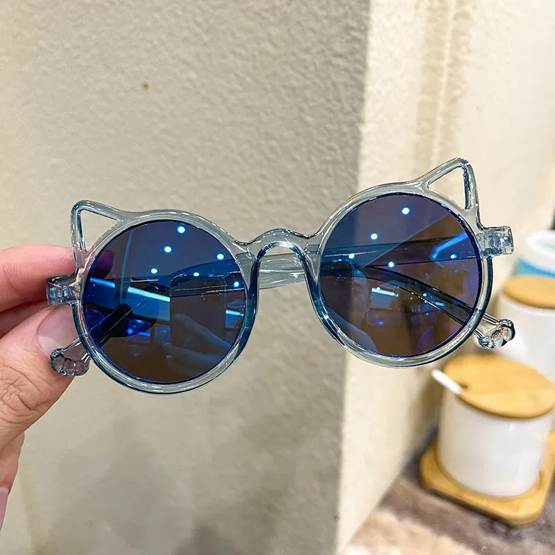 Children's sunglasses cat ears round colored glasses sunshade shopping style glasses