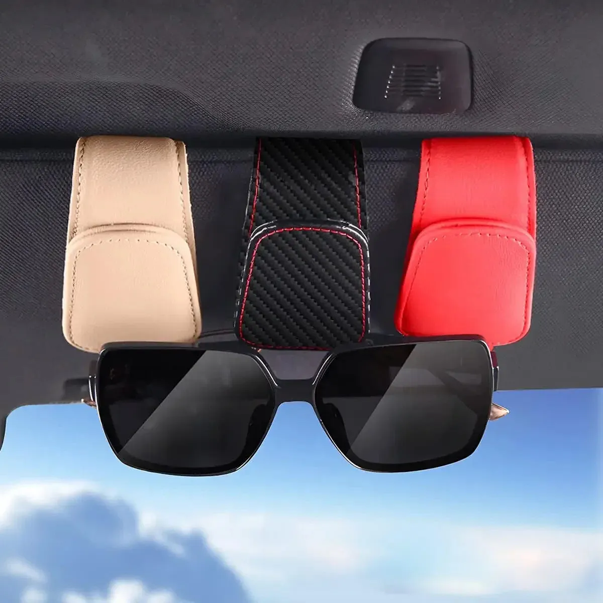Color Name: Pink - Sunglasses Holders for Car Sun Visor, Leather