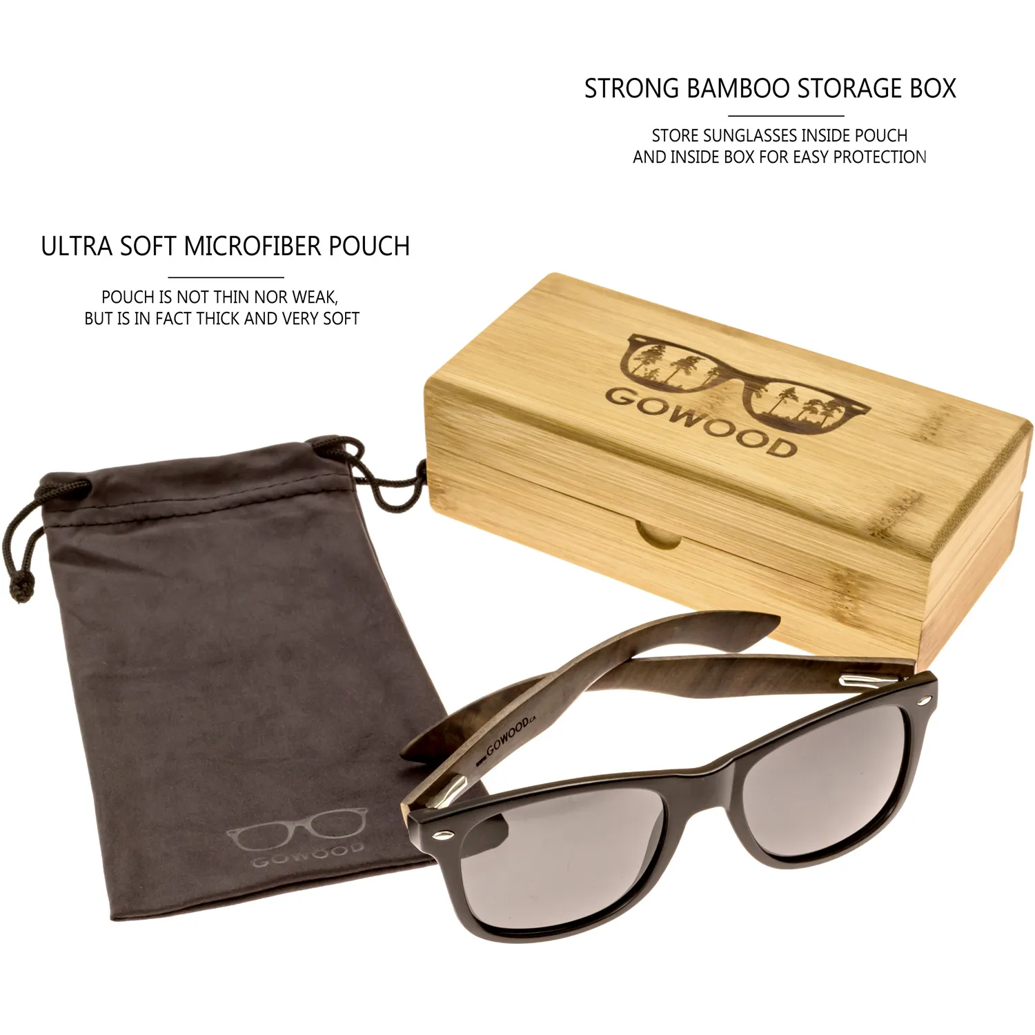 Ebony wood classic style sunglasses with black polarized lenses with 100% money back guarantee