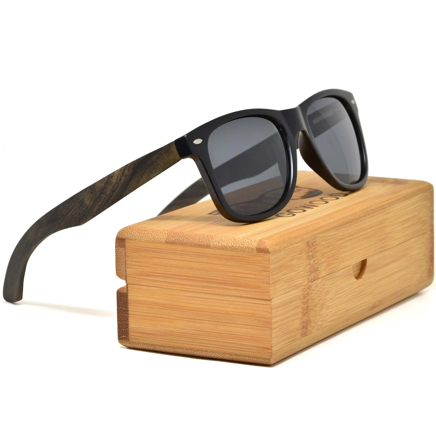 Ebony wood classic style sunglasses with black polarized lenses with 100% money back guarantee
