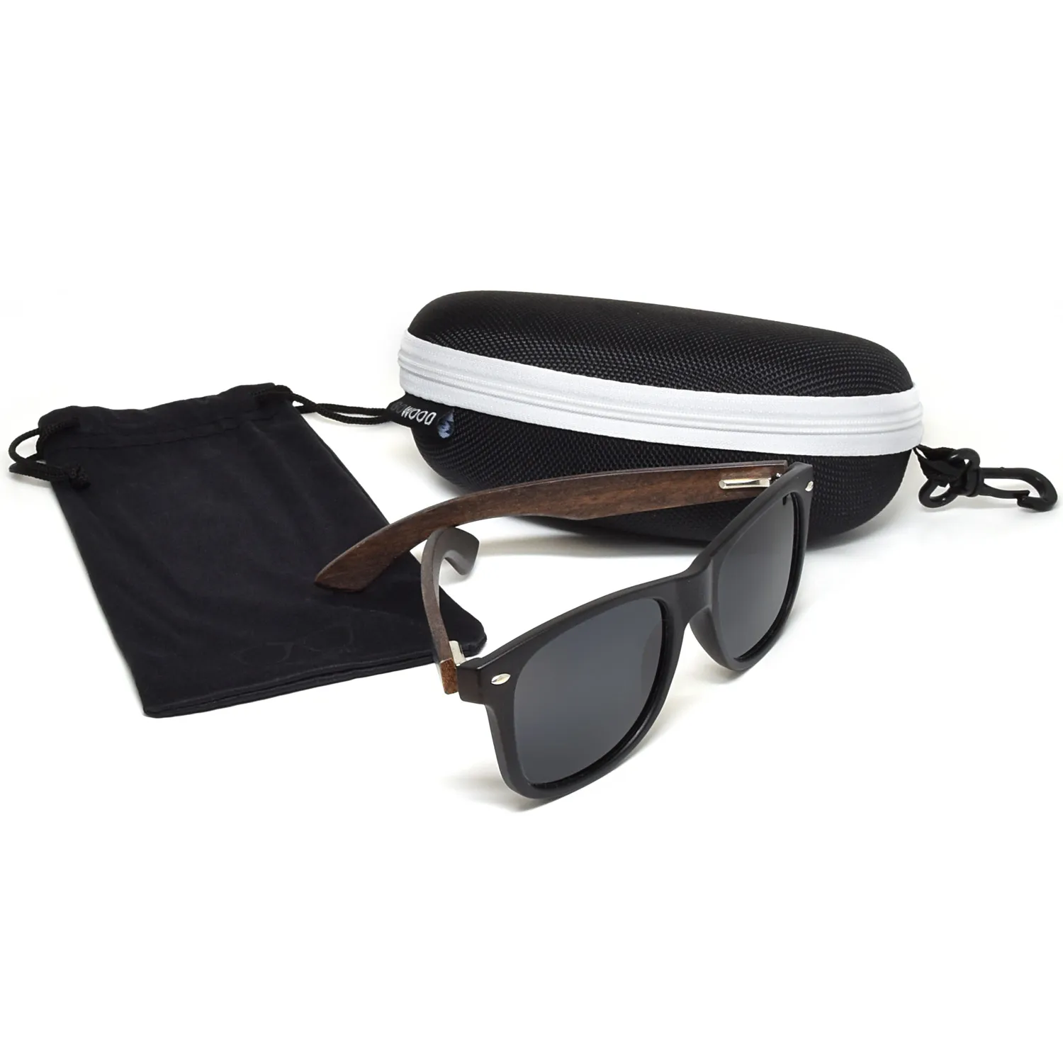 Ebony wood classic style sunglasses with black polarized lenses with 100% money back guarantee