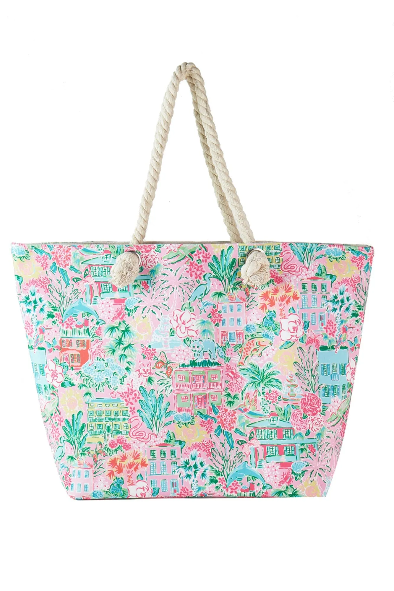 MB0257 Hand Draw Undersea City Print Beach Tote