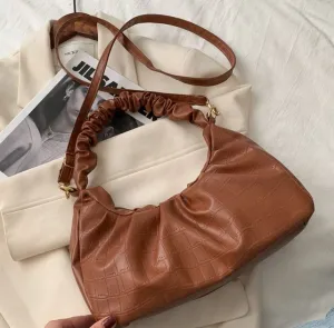 PB167 Light Brown Crocodile Scrunched Handle Purse