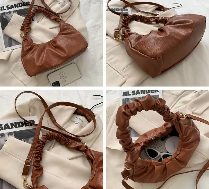 PB167 Light Brown Crocodile Scrunched Handle Purse