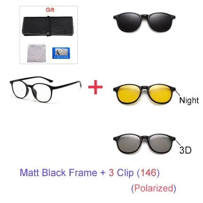 Ralferty 6 In 1 Magnet Sunglasses Women Polarized Eyeglass Frame With Clip On Glasses Men Round Uv400 Tr90 3D Yellow A2245