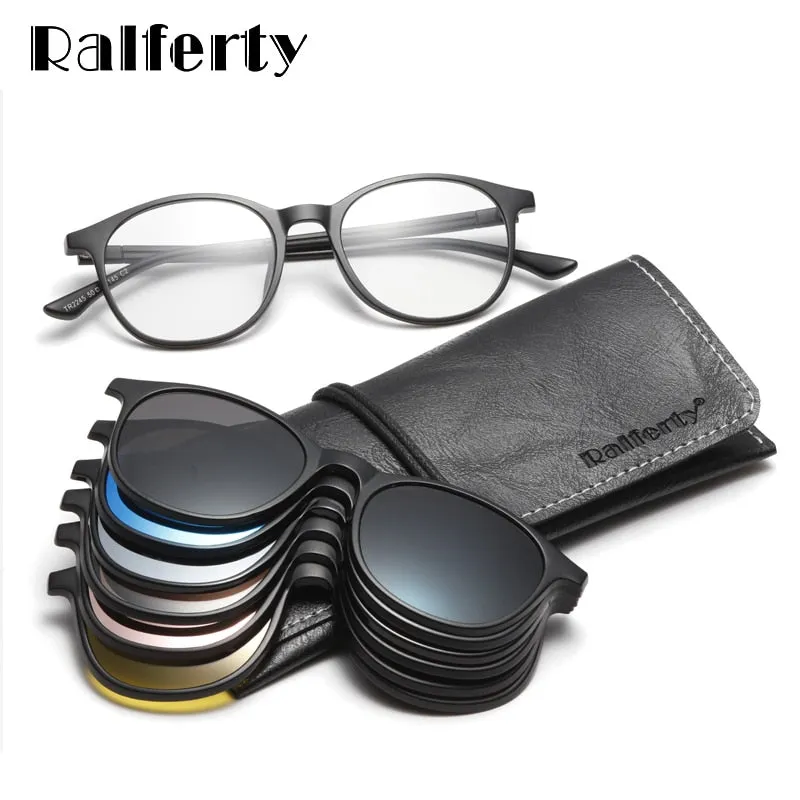Ralferty 6 In 1 Magnet Sunglasses Women Polarized Eyeglass Frame With Clip On Glasses Men Round Uv400 Tr90 3D Yellow A2245