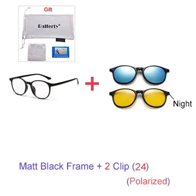 Ralferty 6 In 1 Magnet Sunglasses Women Polarized Eyeglass Frame With Clip On Glasses Men Round Uv400 Tr90 3D Yellow A2245