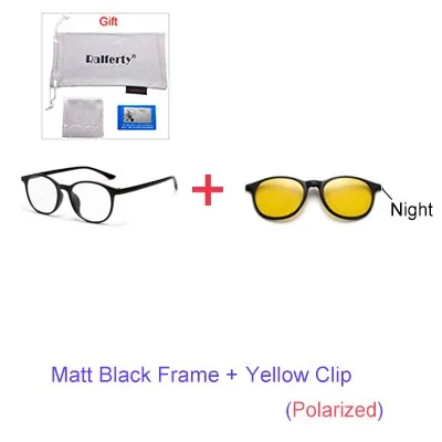 Ralferty 6 In 1 Magnet Sunglasses Women Polarized Eyeglass Frame With Clip On Glasses Men Round Uv400 Tr90 3D Yellow A2245