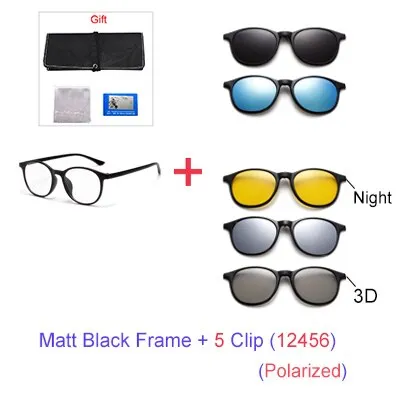 Ralferty 6 In 1 Magnet Sunglasses Women Polarized Eyeglass Frame With Clip On Glasses Men Round Uv400 Tr90 3D Yellow A2245