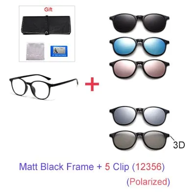 Ralferty 6 In 1 Magnet Sunglasses Women Polarized Eyeglass Frame With Clip On Glasses Men Round Uv400 Tr90 3D Yellow A2245
