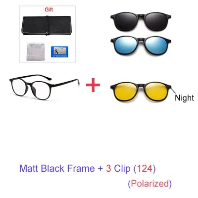 Ralferty 6 In 1 Magnet Sunglasses Women Polarized Eyeglass Frame With Clip On Glasses Men Round Uv400 Tr90 3D Yellow A2245