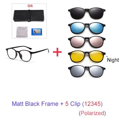 Ralferty 6 In 1 Magnet Sunglasses Women Polarized Eyeglass Frame With Clip On Glasses Men Round Uv400 Tr90 3D Yellow A2245