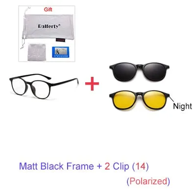 Ralferty 6 In 1 Magnet Sunglasses Women Polarized Eyeglass Frame With Clip On Glasses Men Round Uv400 Tr90 3D Yellow A2245