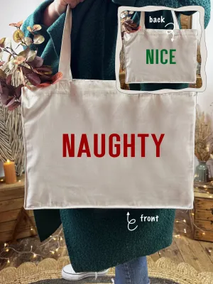 Reversible 'Naughty & Nice' Christmas Luxe Shopping Tote Bag