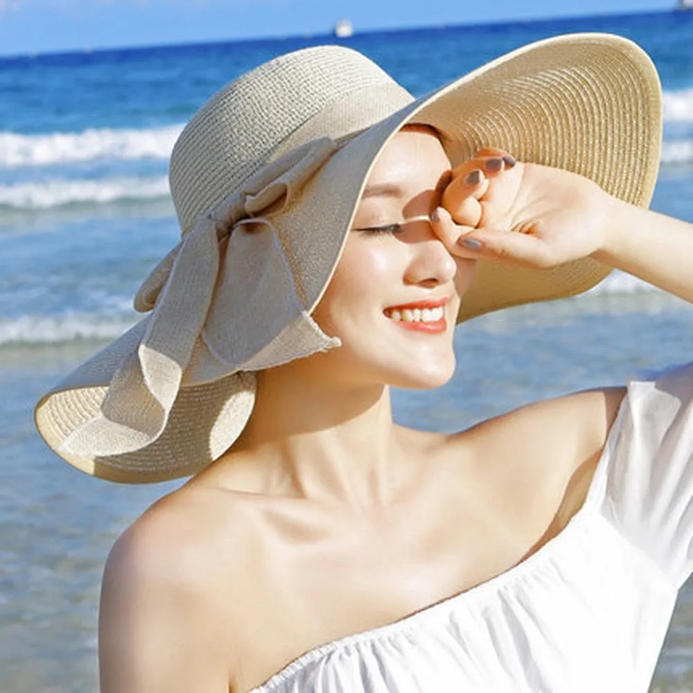 Summer Large Brim Straw Hat Floppy Wide Brim Sun Cap