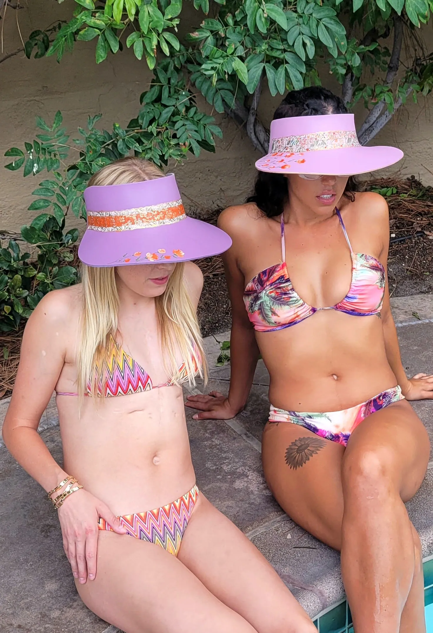 Tall Purple LadyEVA Visor Hat with Handpainted Flowers